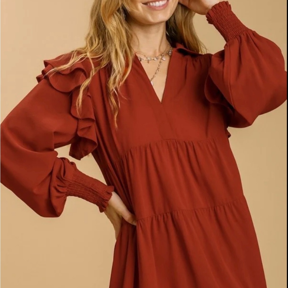 Umgee Long Sleeve Tiered Midi Dress